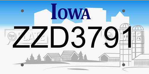 ZZD3791 Iowa License Plate