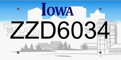 ZZD6034 Iowa License Plate
