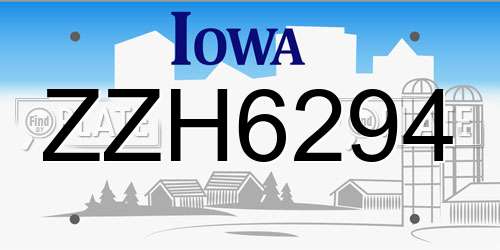 ZZH6294 Iowa License Plate