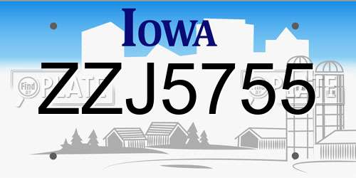 ZZJ5755 Iowa License Plate