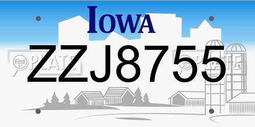 ZZJ8755 Iowa License Plate
