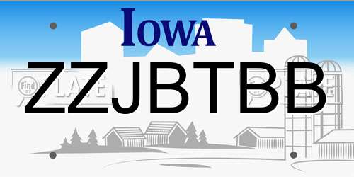 ZZJBTBB Iowa License Plate