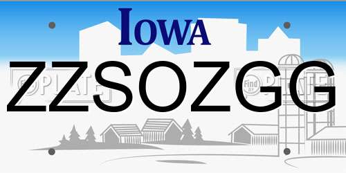 ZZSOZGG Iowa License Plate