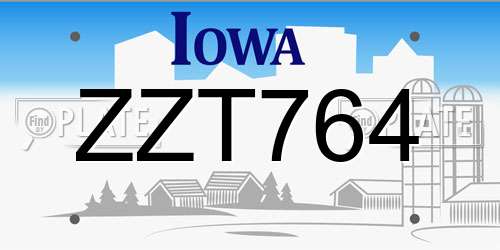 ZZT764 Iowa License Plate