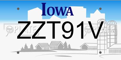ZZT91V Iowa License Plate