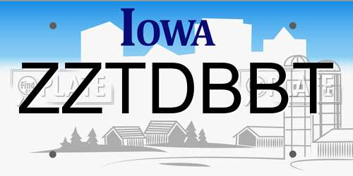 ZZTDBBT Iowa License Plate