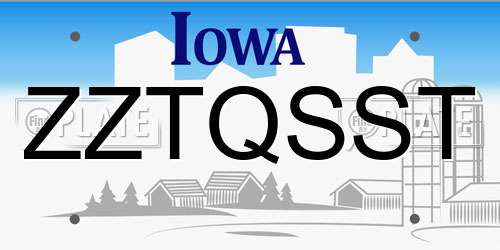ZZTQSST Iowa License Plate