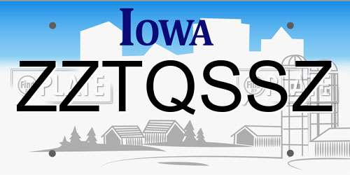 ZZTQSSZ Iowa License Plate