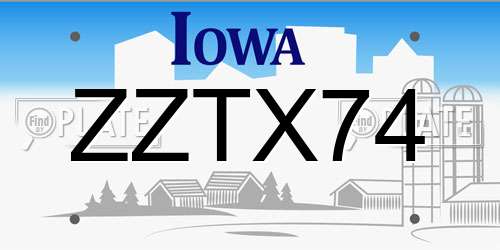 ZZTX74 Iowa License Plate