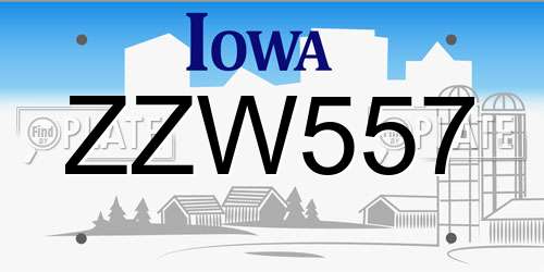ZZW557 Iowa License Plate