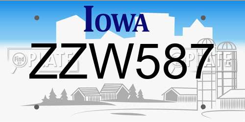 ZZW587 Iowa License Plate