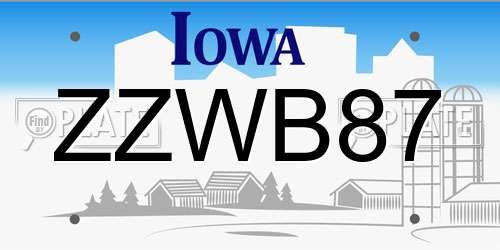 ZZWB87 Iowa License Plate