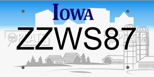 ZZWS87 Iowa License Plate