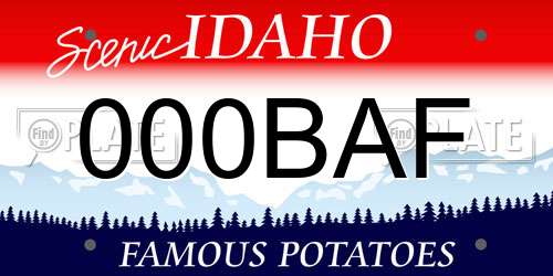 000BAF Idaho License Plate