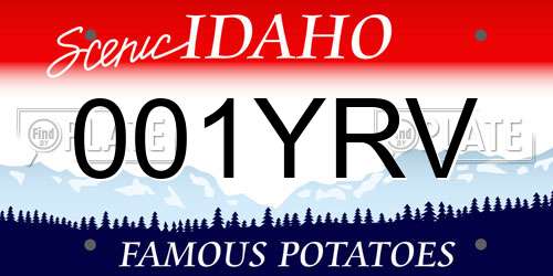 001YRV Idaho License Plate