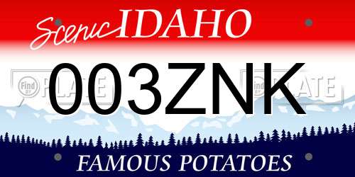 003ZNK Idaho License Plate
