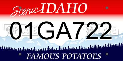 01GA722 Idaho License Plate