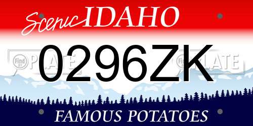 0296ZK Idaho License Plate