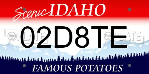 02D8TE Idaho License Plate