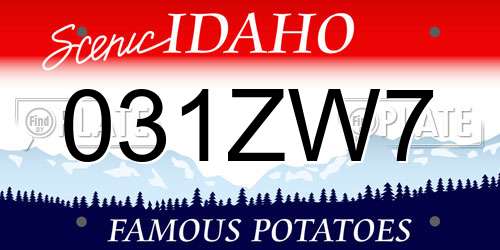 031ZW7 Idaho License Plate