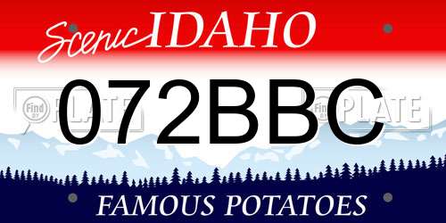 072BBC Idaho License Plate