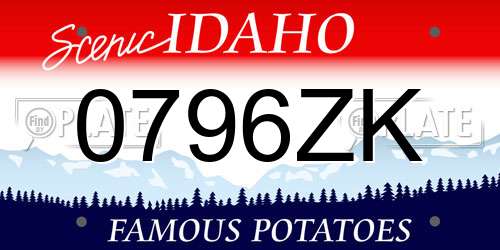 0796ZK Idaho License Plate