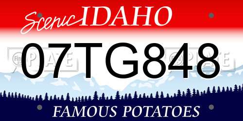 07TG848 Idaho License Plate