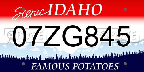 07ZG845 Idaho License Plate