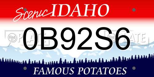 0B92S6 Idaho License Plate