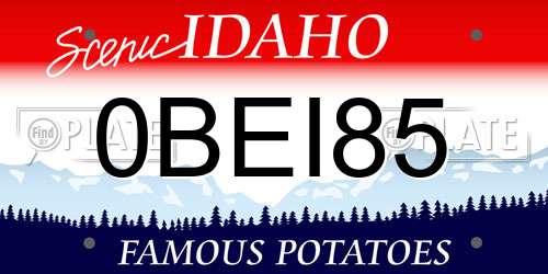 0BEI85 Idaho License Plate