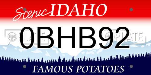 0BHB92 Idaho License Plate