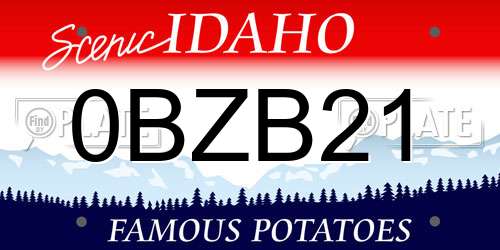 0BZB21 Idaho License Plate