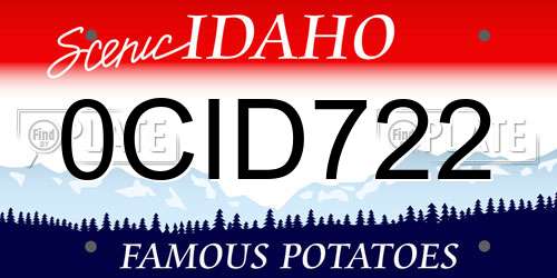 0CID722 Idaho License Plate