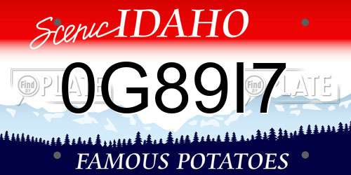 0G89I7 Idaho License Plate
