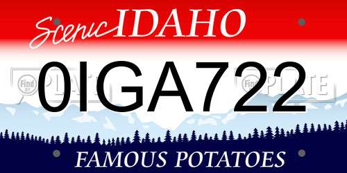 0IGA722 Idaho License Plate