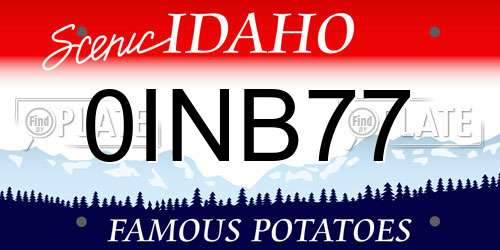 0INB77 Idaho License Plate