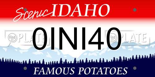 0INI40 Idaho License Plate