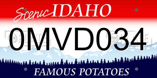 0MVD034 Idaho License Plate