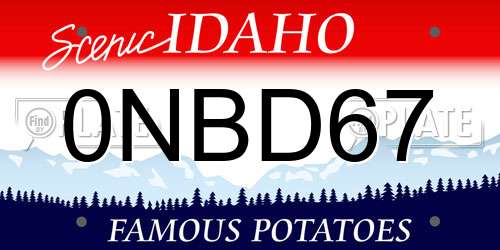 0NBD67 Idaho License Plate