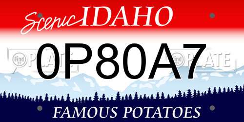 0P80A7 Idaho License Plate
