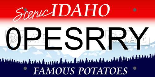 0PESRRY Idaho License Plate