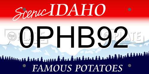 0PHB92 Idaho License Plate