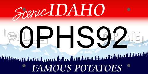 0PHS92 Idaho License Plate
