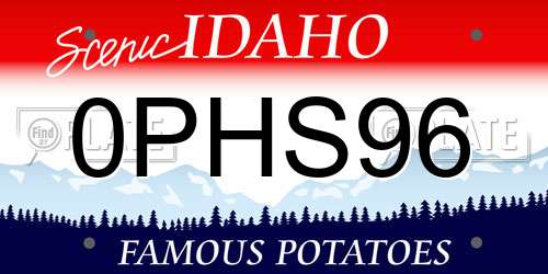 0PHS96 Idaho License Plate