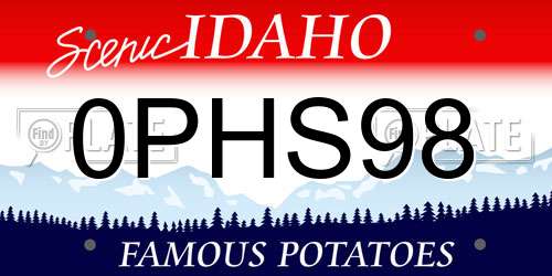 0PHS98 Idaho License Plate