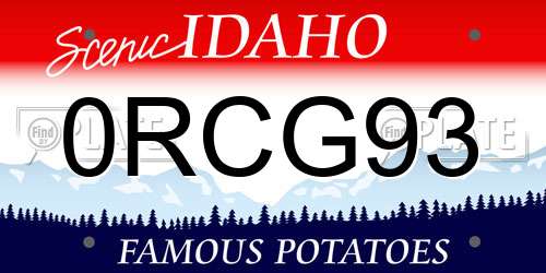 0RCG93 Idaho License Plate