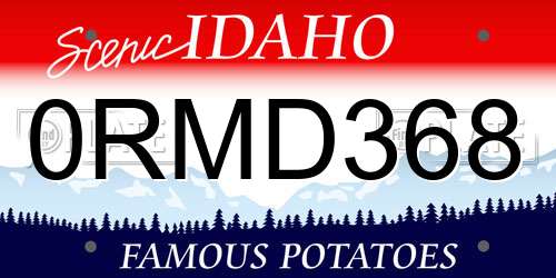 0RMD368 Idaho License Plate