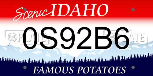 0S92B6 Idaho License Plate