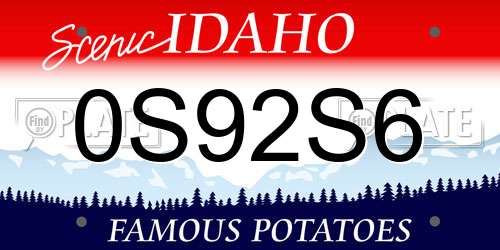 0S92S6 Idaho License Plate