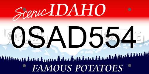 0SAD554 Idaho License Plate